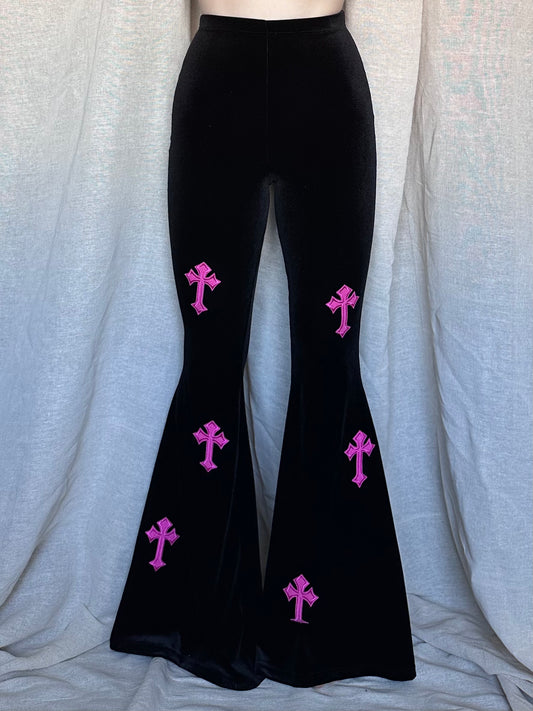 Flared Trousers - Buffy - Black / Pink