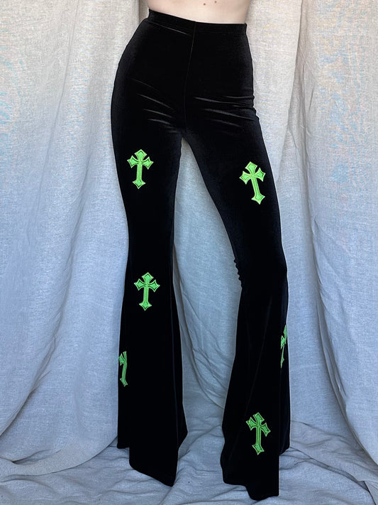 Flared Trousers - Buffy - Black / Lime