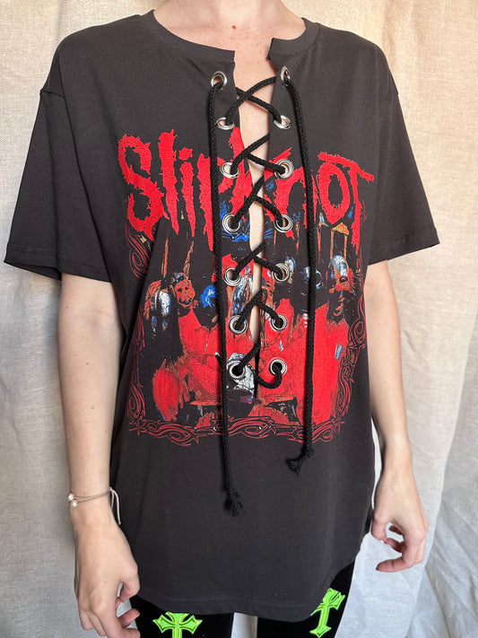 Slipknot  - Black - Band frame Red / Blue - Lace Up T-shirt